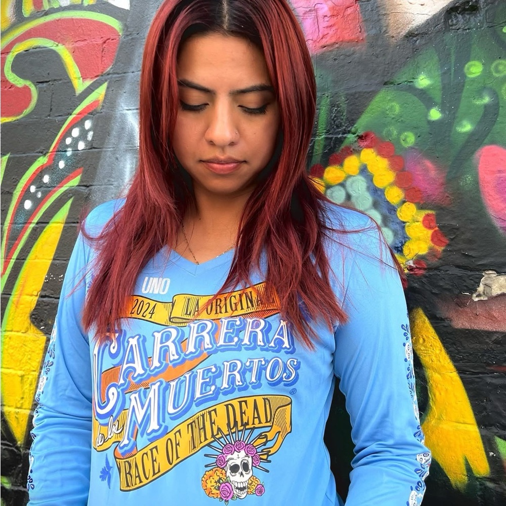 Chicago Carrera De Los Muertos Sugar Skull Long sleeve V-neck Race Tshirt - M